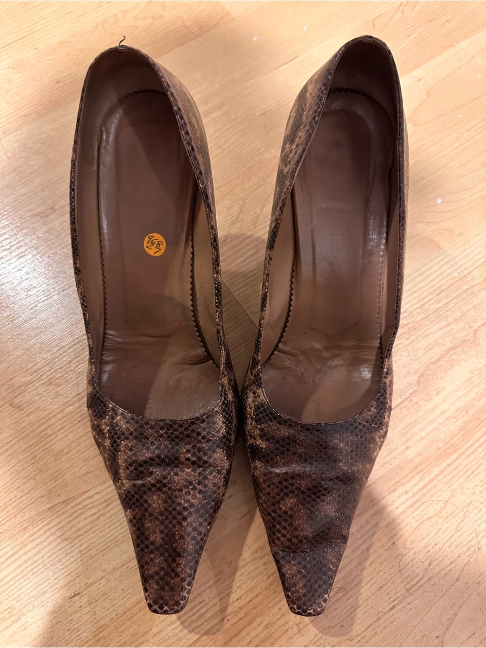 Gucci Brown Snake-Print Pointed Toe Pumps